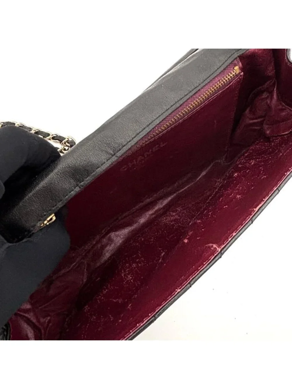 Chanel Mademoiselle Chain Shoulder Bag Black Leather Gold